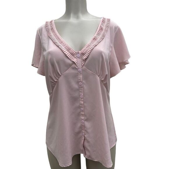 Spense Blouse Women's XL Pink Button Front Accordion Pleat Trim Flutter Sleeve - Picture 1 of 11